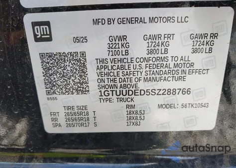 2025 GMC Sierra 1500 4Wd Short Box Slt from USA, damaged, VIN 1GTUUDED5SZ288766